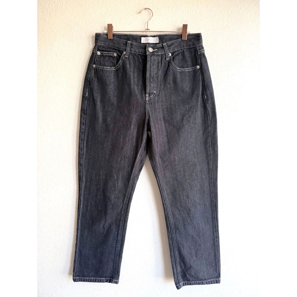 Topshop High Rise Straight Crop Jeans in Charcoal Herringbone Denim size 30 28"W